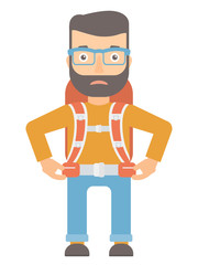 Sad caucasian tourist vector illustration.