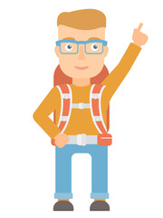 Tourist showing finger up vector illustration.