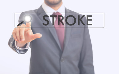 Man pointing at word stroke