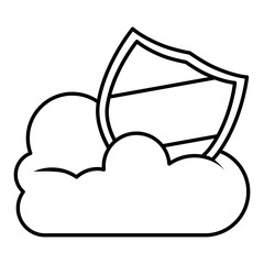 Cloud computing and shield icon. Storage and technology theme. Isolated design. Vector illustration