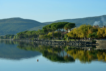 Fototapeta na wymiar Trevignano Romano lake waterfront, near Rome