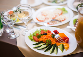 Lots appetizers on a table in a restaurant