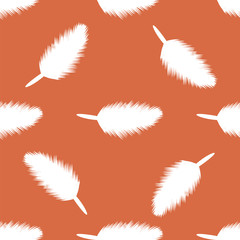 Feather Pen Seamless Pattern on Orange Background