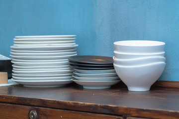 Clean dishes on the table
