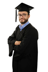 student graduate wearing gown and cap isolated on white backgrou