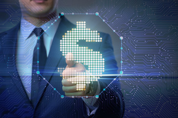 Businessman pressing virtual button with dollar