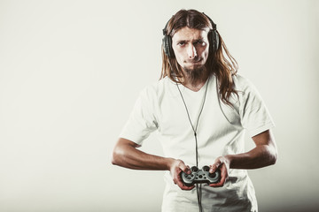 Male player focus on play games