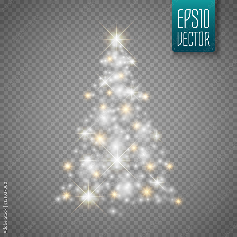 Poster Glow Christmas Tree with lights and sparkles isolated ,vector