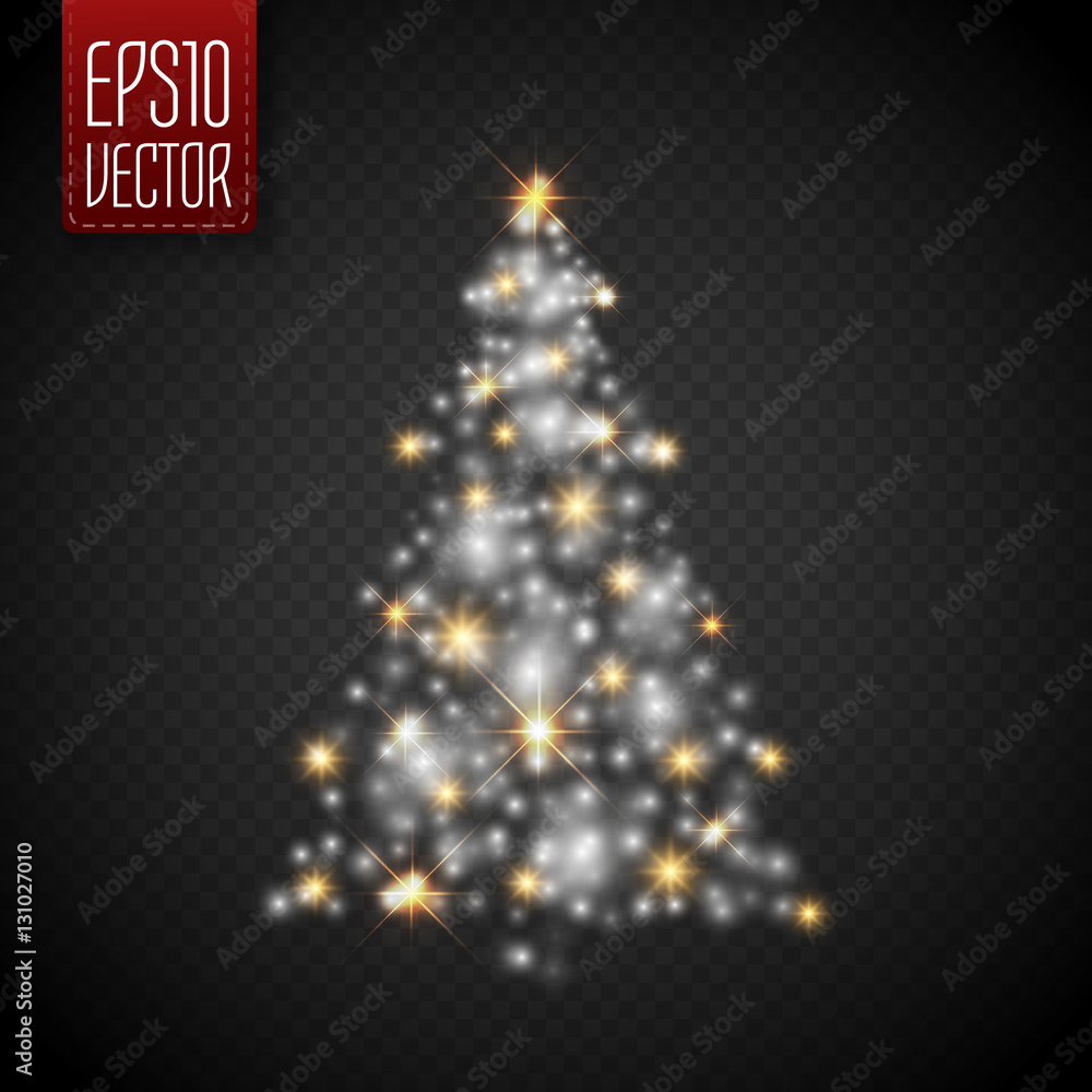 Poster glow christmas tree with lights and sparkles isolated ,vector