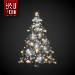 Glow Christmas Tree with lights and sparkles isolated ,vector