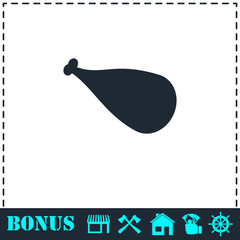 Meat leg icon flat
