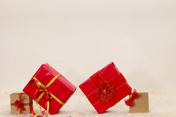 Many red and golden gift boxes