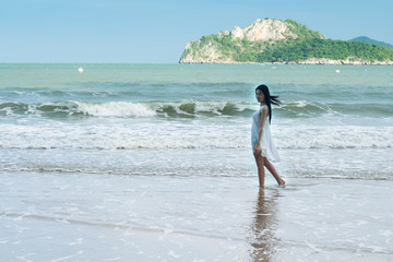 Portrait of beautiful young asian woman summer vacation on beach