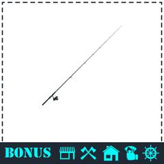 Fishing rod icon flat