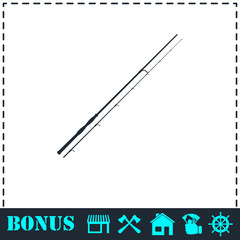 Fishing rod icon flat