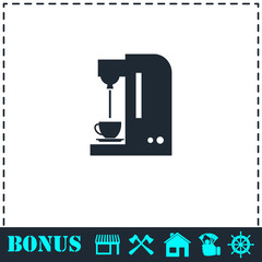 Coffee maker machine icon flat