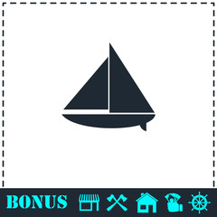Sailing boat icon flat