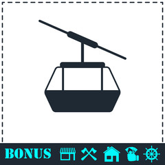 Ropeway cabines icon flat