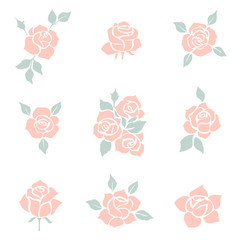 Flower icon. Set of decorative rose silhouettes.
