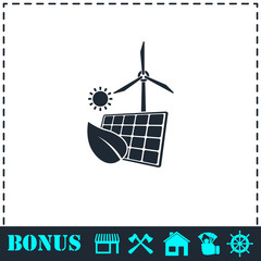 Eco power icon flat