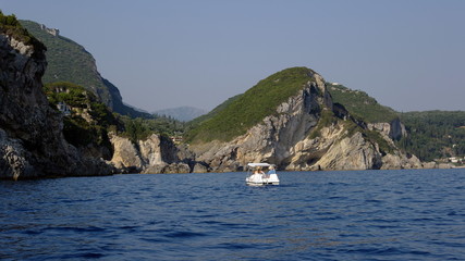 A water bicycle approaching the shore