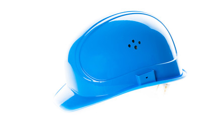 blue safety helmet isolated on white background. engineering con