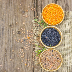 wooden bowls with lentils