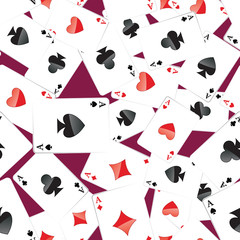 Seamless pattern of aces playing cards. Gambling repeating texture with randomly placed poker cards. EPS8 vector illustration.