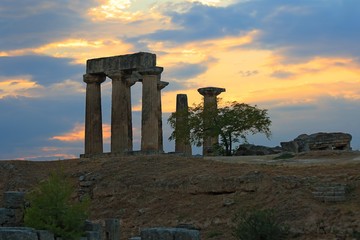 Ruins of Apollo temple in Corinth, Greece