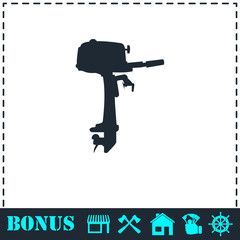 Outboard boat motor icon flat
