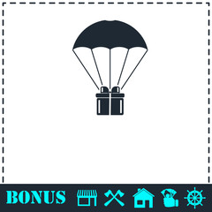 Parachute gift box package icon flat