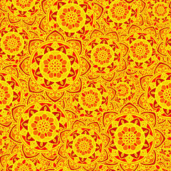 seamless pattern mandala yellow red flower sun