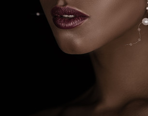 Close up shot of red female lips