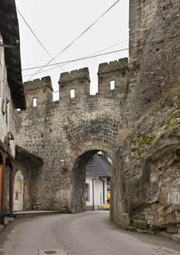 Wall and gate in Jajce. Bosnia and Herzegovina