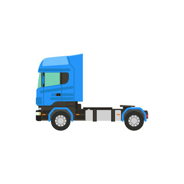 Vector image of a tractor unit truck without a trailer in flat style isolated on white background.