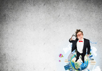 Comic businessman in red glasses