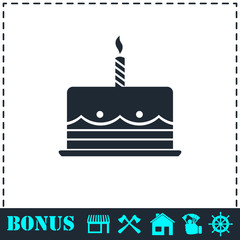 Birthday cake icon flat