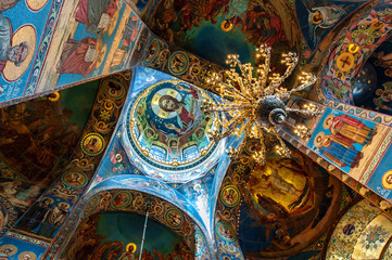 Fototapeta na wymiar Interior of the Church of the Savior on Bloodin St. Petersburg, Russia