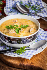 Soup with barley and chicken gizzards.