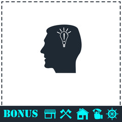 Head idea icon flat