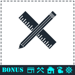 Pencil and ruler icon flat