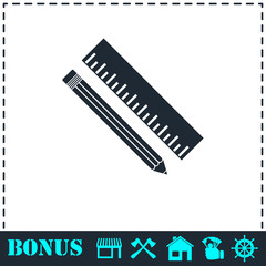 Pencil and ruler icon flat