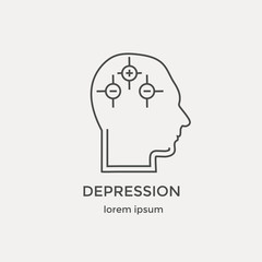 Icon  of human depression, intelligence, psychology models, mental operations. Modern thin line icons set.  Flat design web graphics elements.