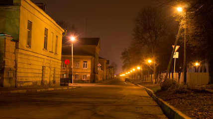 A street in a historical part of Tver at night lighting.