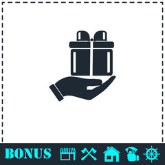 Arm of gift icon flat