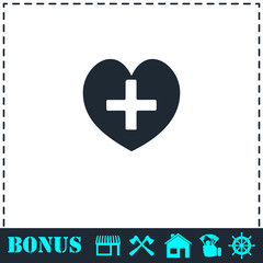 Health hearth cross icon flat