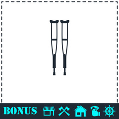 Health crutches icon flat