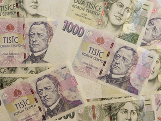 Fototapeta na wymiar 1000 and 2000 Czech koruna banknotes
