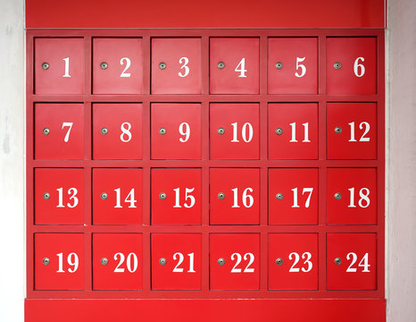 24 red post boxes with locks advent calendar