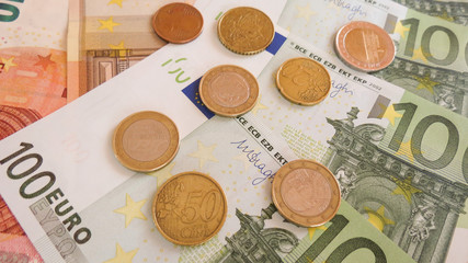 Euro banknotes and coins